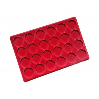 Red Coin Tray for 24 Coins in Capsules with Transparent Cover Space 45mm /PO24